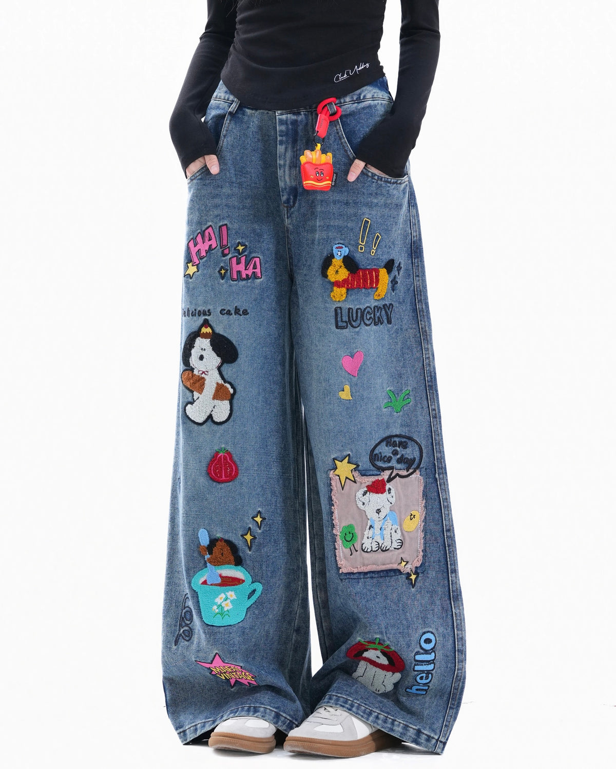 Cartoon washed straight jeans