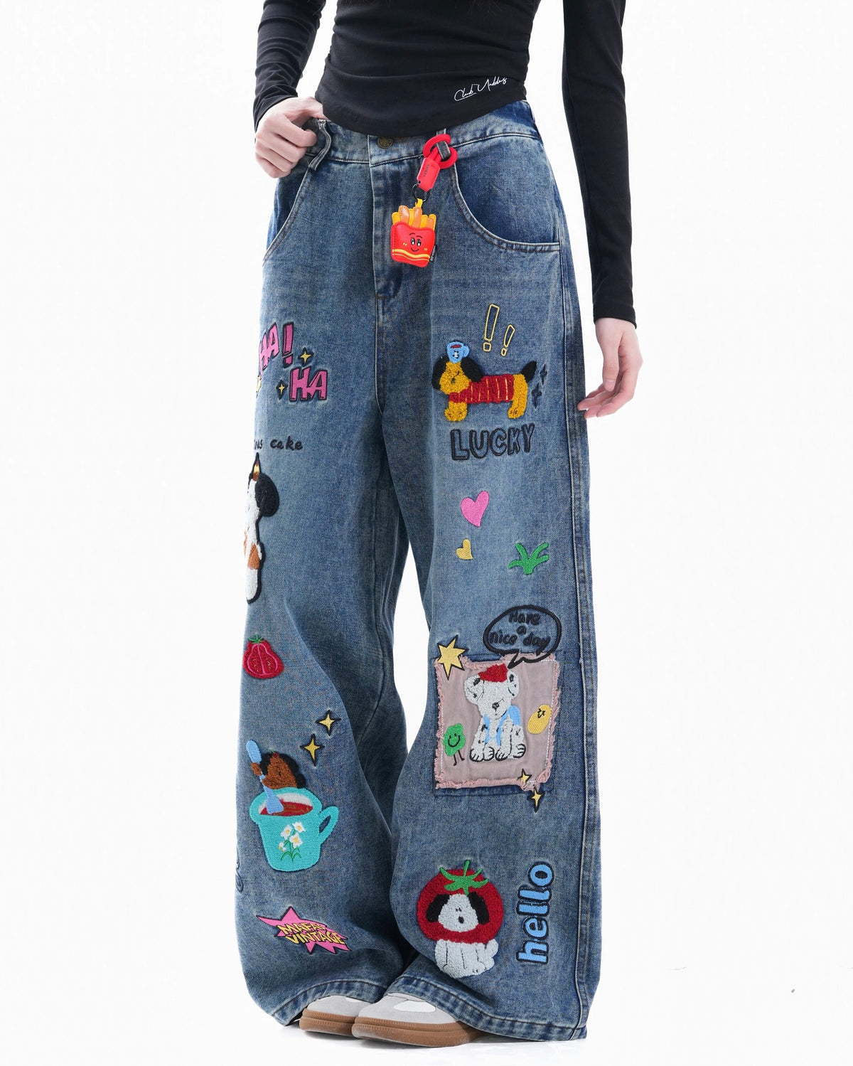 Cartoon washed straight jeans