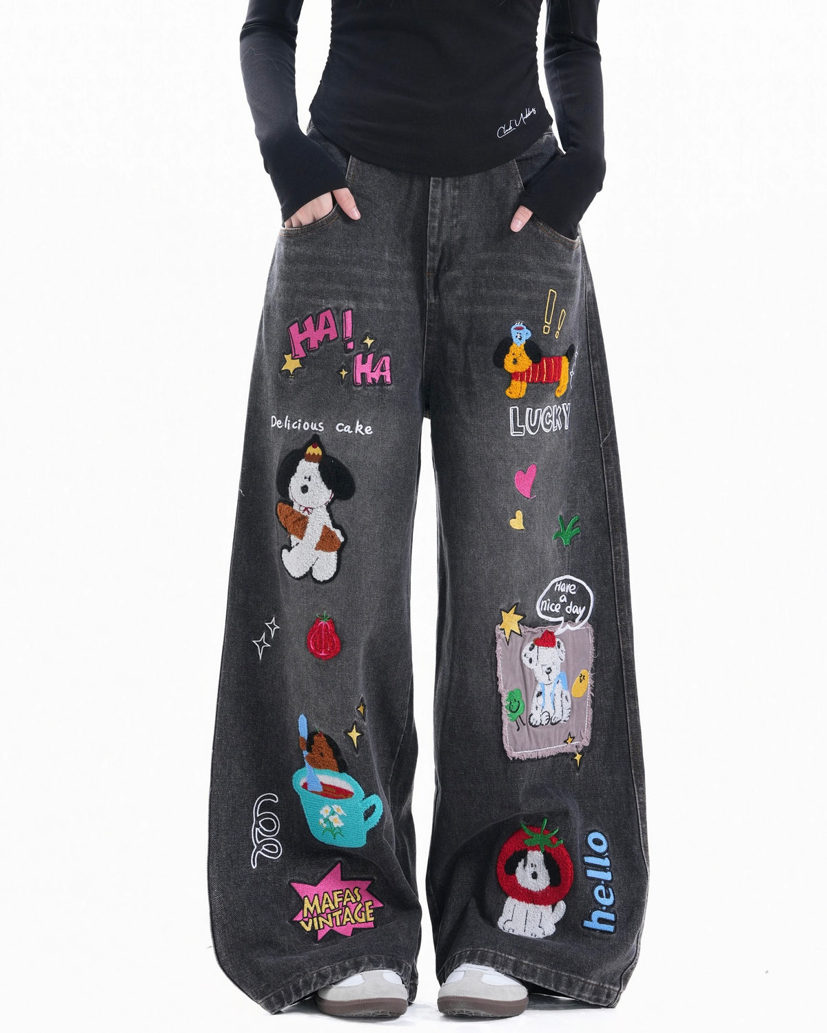 Cartoon washed straight jeans