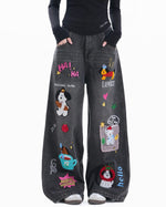 Cartoon washed straight jeans