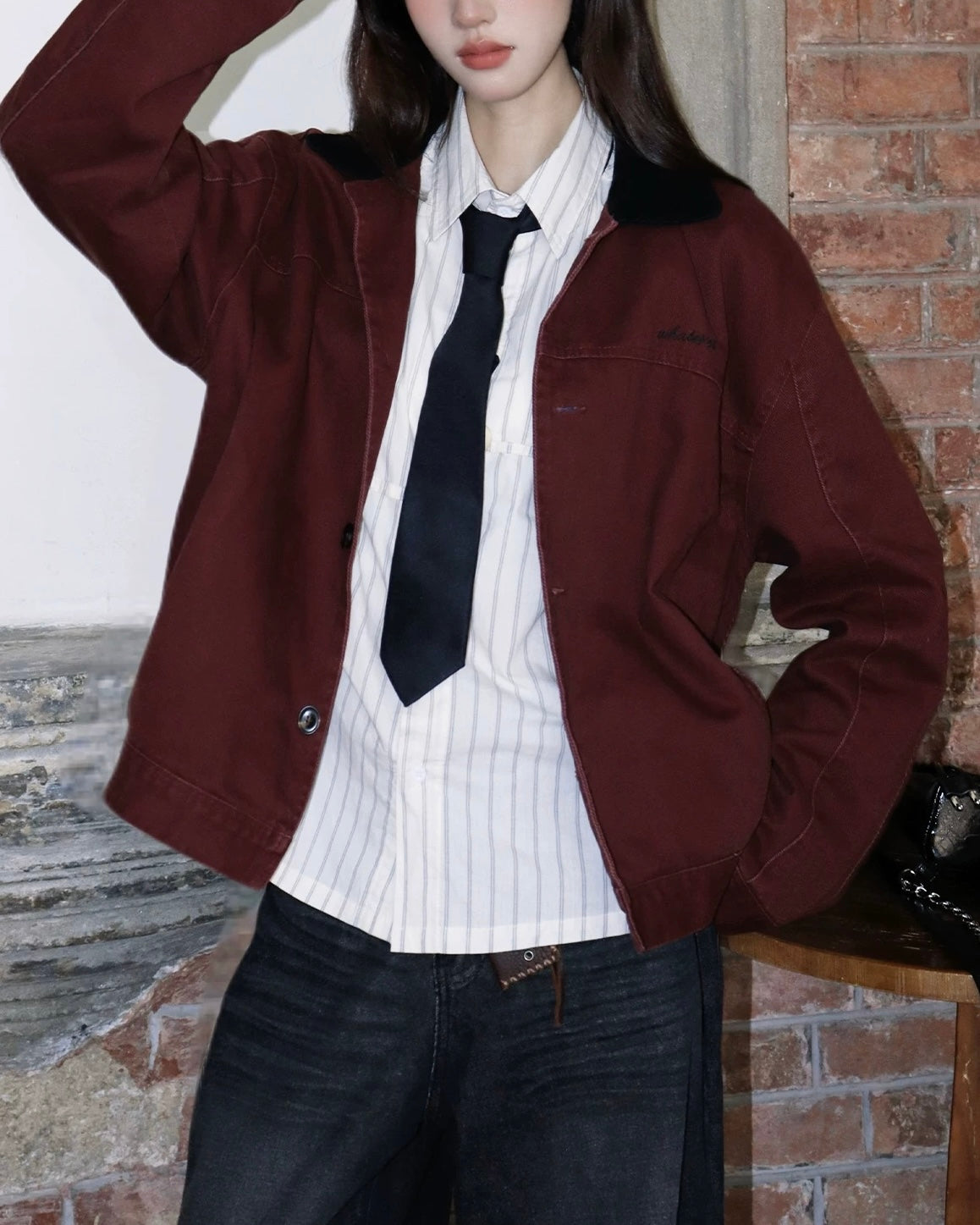 カジュアルなダメージ加工のカラーブロックジャケット