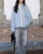 カジュアルなダメージ加工のカラーブロックジャケット