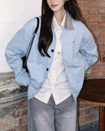 カジュアルなダメージ加工のカラーブロックジャケット