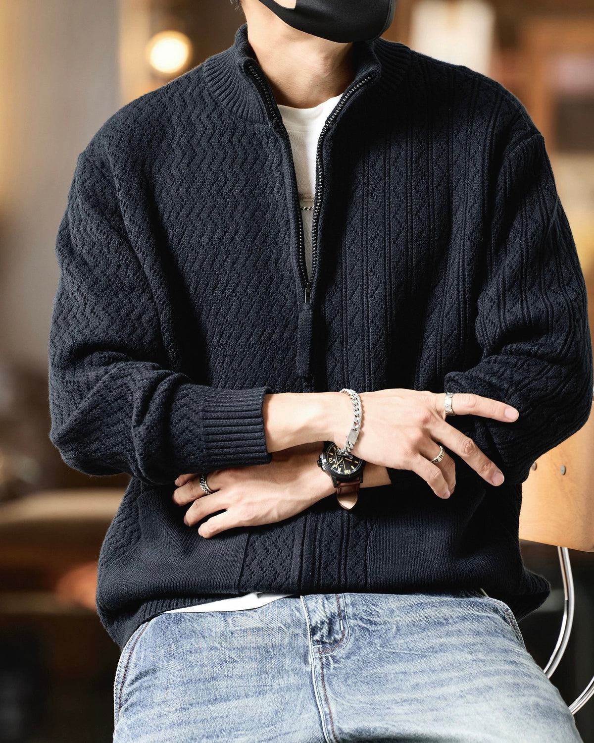 カジュアルレトロニットカーディガン