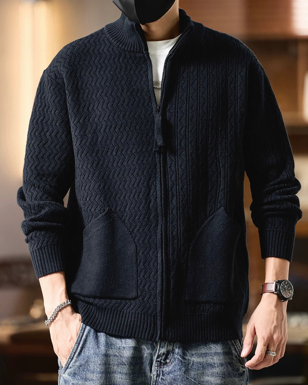 カジュアルレトロニットカーディガン