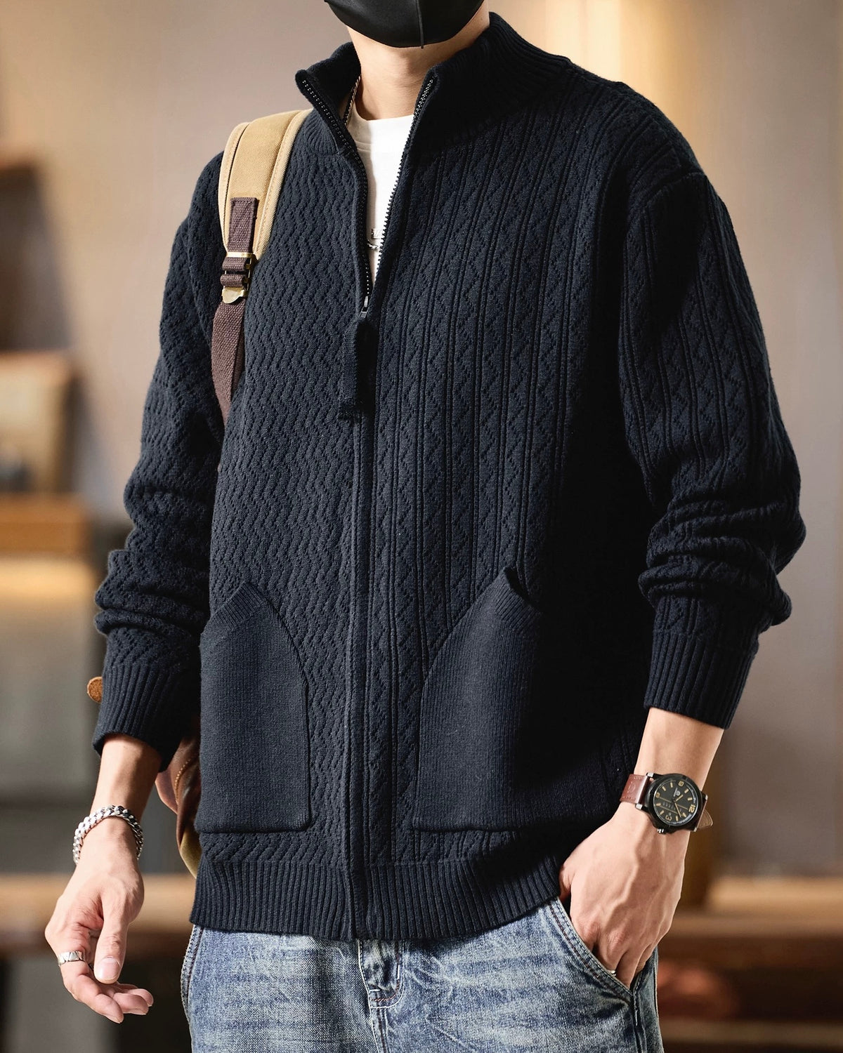 カジュアルレトロニットカーディガン