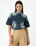 Washed, Distressed Short-Sleeve Shirt