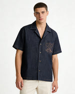 Embroidered Short-Sleeve Denim Shirt