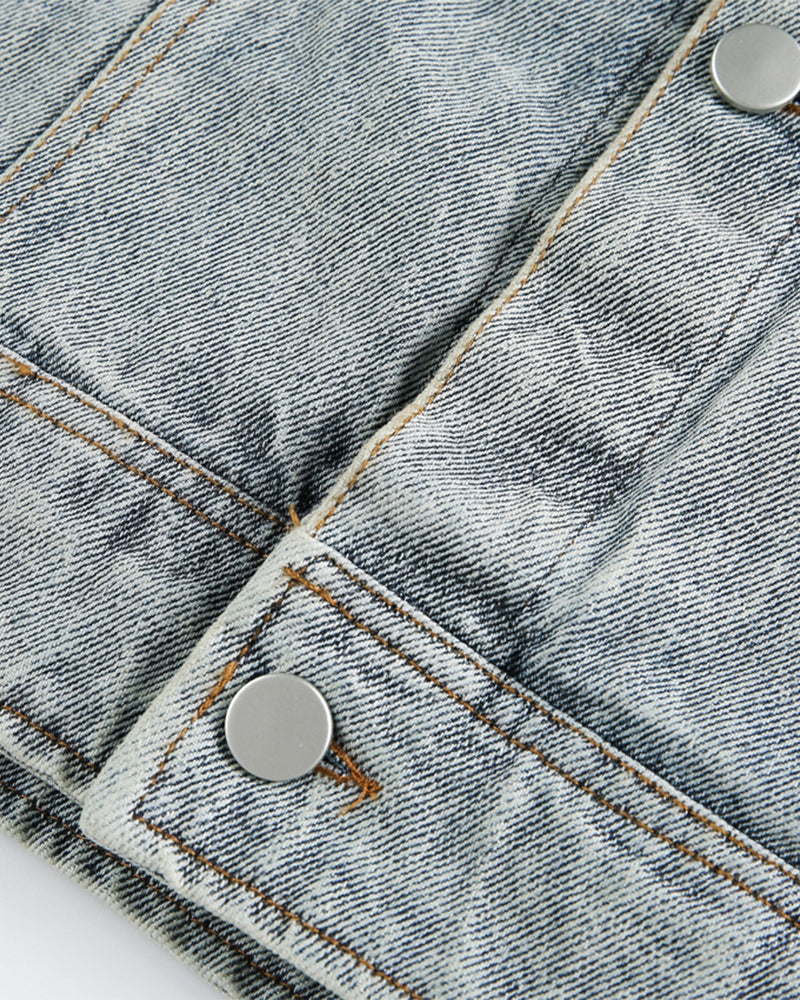 ウォッシュ加工のダメージデニムワークジャケット