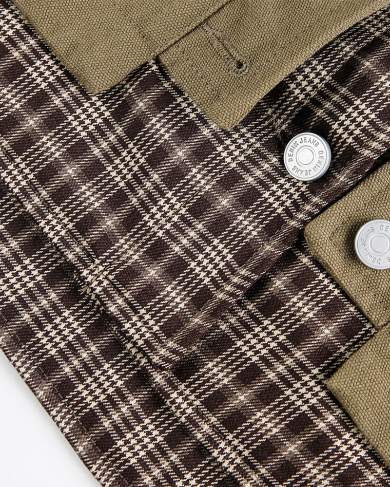 Plaid patchwork fake two-piece jacket