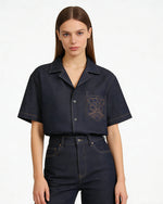 Embroidered Short-Sleeve Denim Shirt