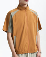 Stand collar colorblock short sleeve jacket