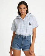 Plaid Short-Sleeve Hooded Shirt