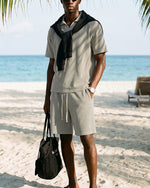 235g Distressed waffle-knit polo shirt