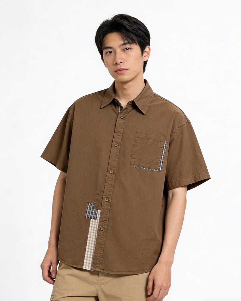 Color-block Plaid Short-sleeve Shirt