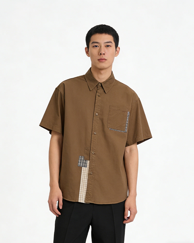 Color-block Plaid Short-sleeve Shirt