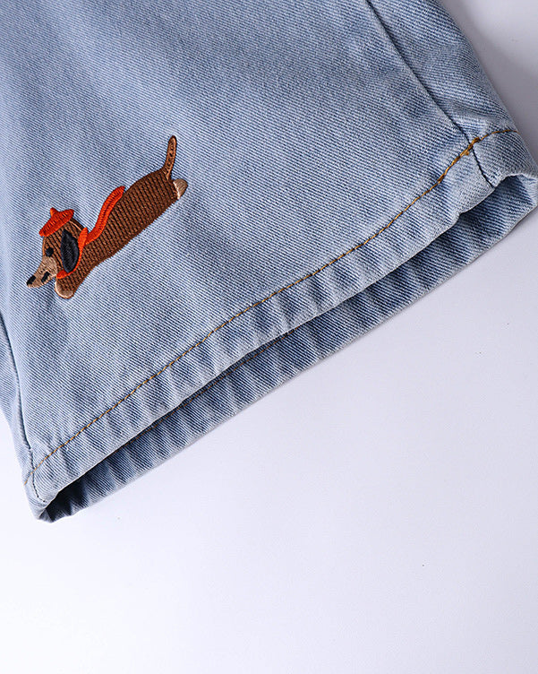 Fun embroidered denim trousers