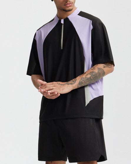 Small high collar contrast color short sleeves