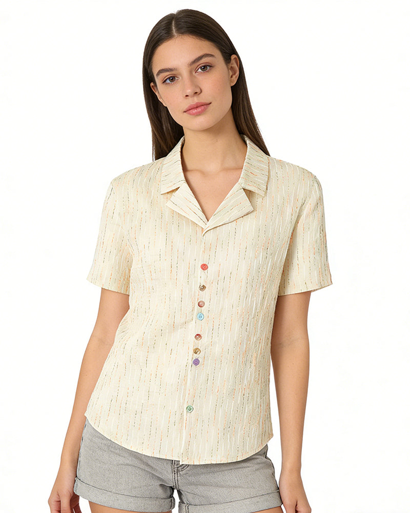 V-Neck Striped Short-Sleeve Shirt