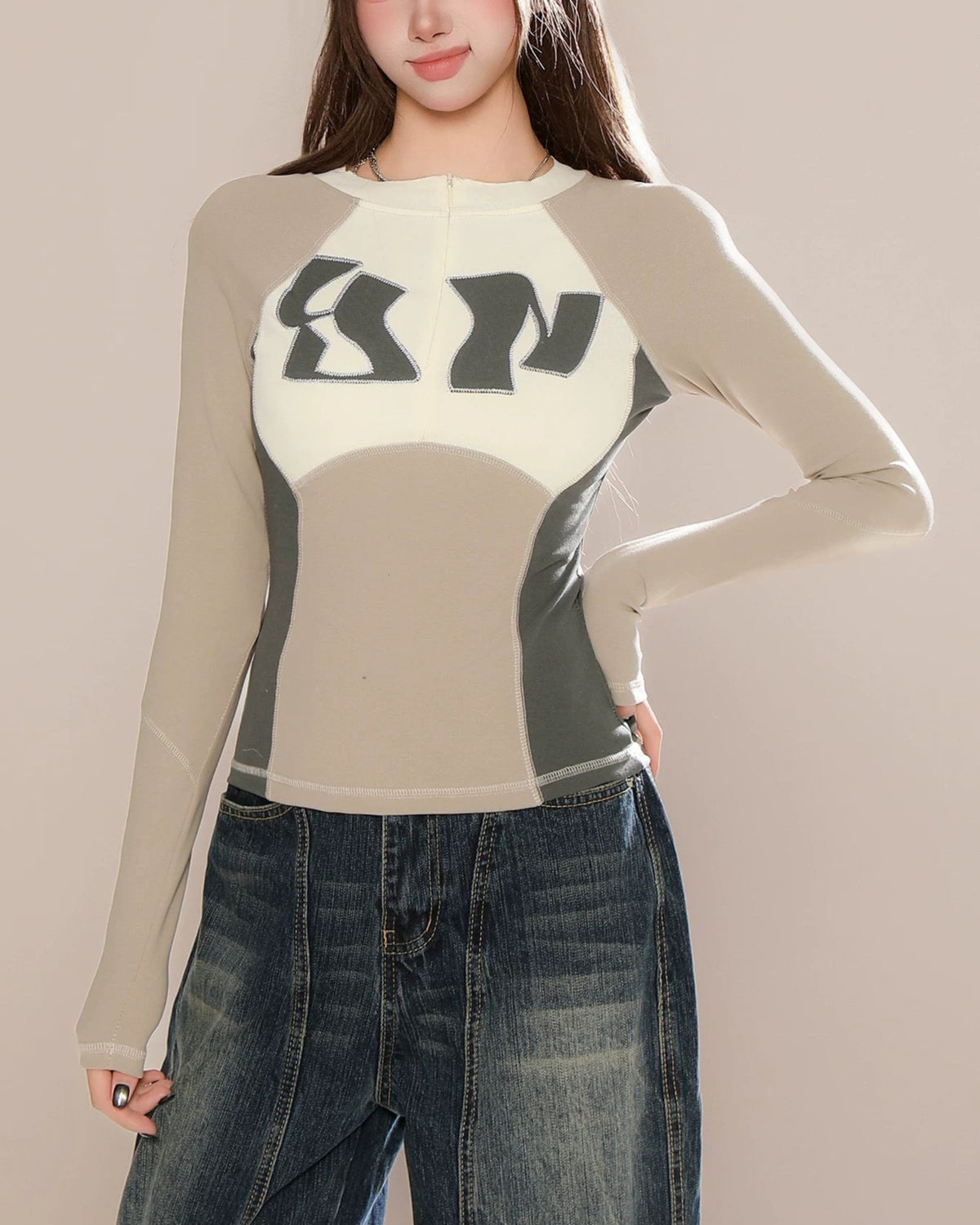 カラーブロックの長袖