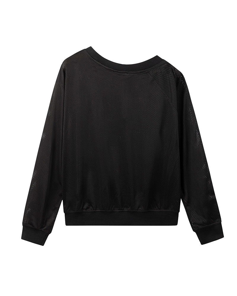 レトロなレタリングのオフショルダースウェットシャツ