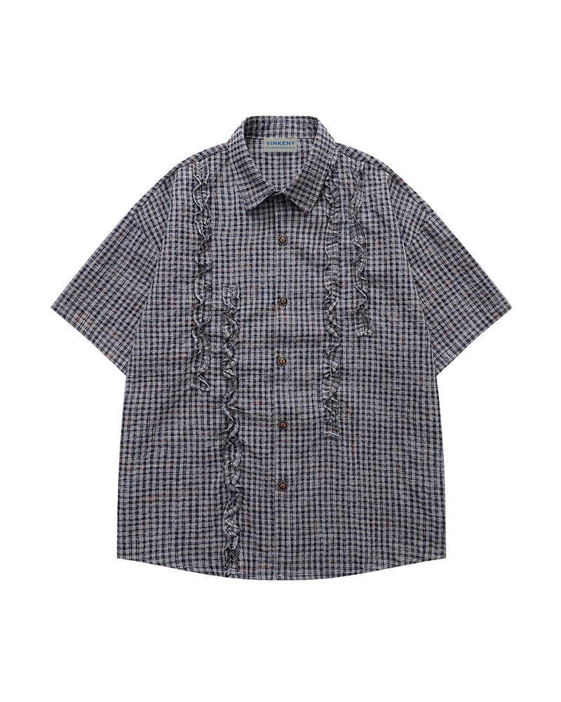 レトロチェック柄半袖シャツ