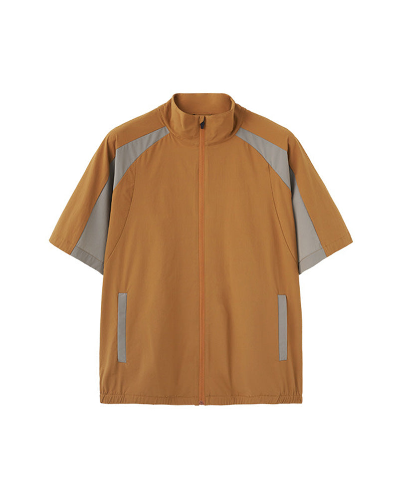 Stand collar colorblock short sleeve jacket