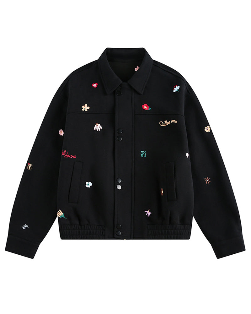 小花刺繍のベースボールジャケット