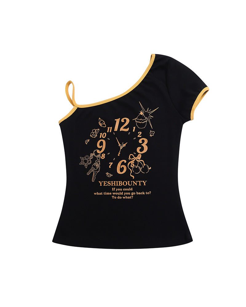 Cute irregular off-shoulder short sleeves