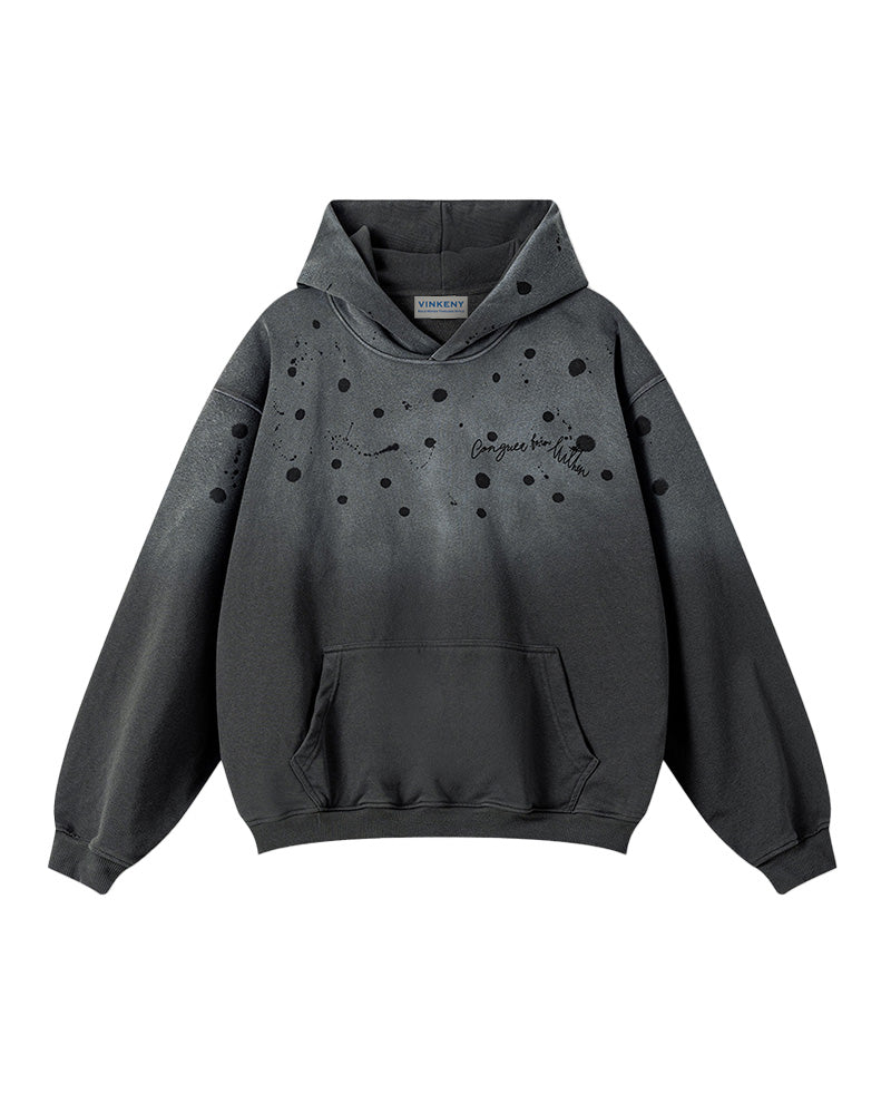 ダメージ加工のフード付きスウェットシャツ