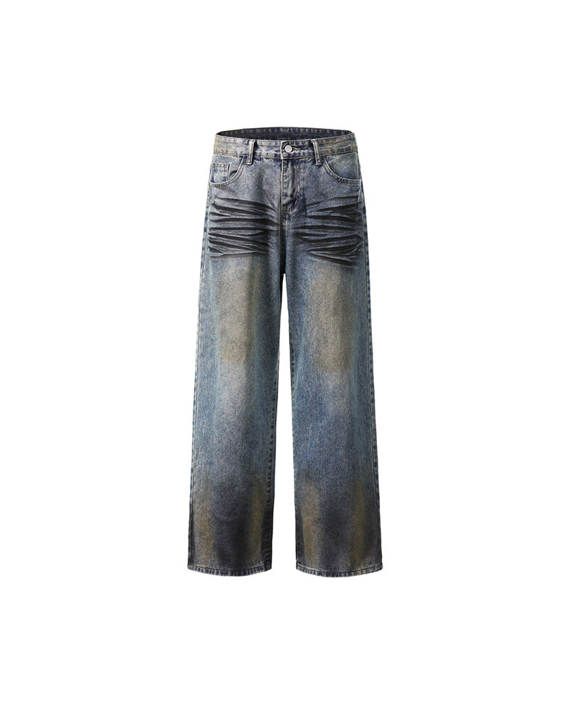 Distressed straight jeans