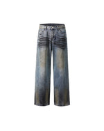 Distressed straight jeans