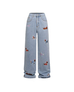 Fun embroidered denim trousers
