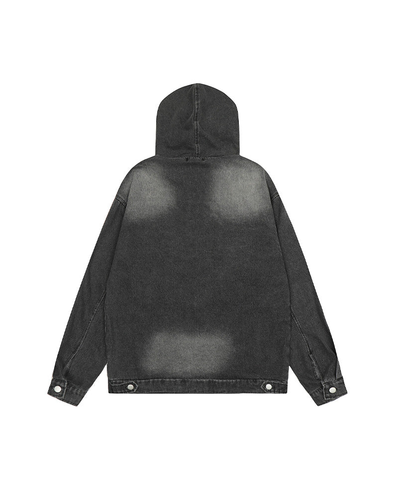 ヴィンテージ風のダメージ加工フード付きスウェットシャツ