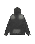 ヴィンテージ風のダメージ加工フード付きスウェットシャツ