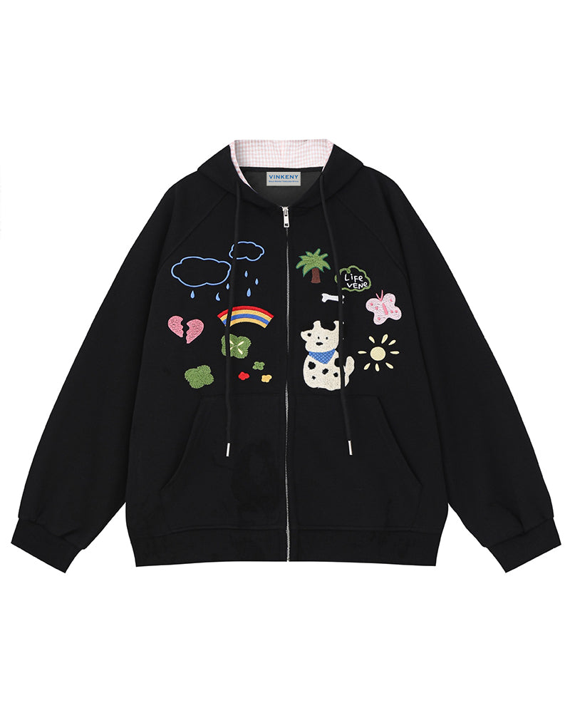 楽しいフード付きスウェットシャツジャケット