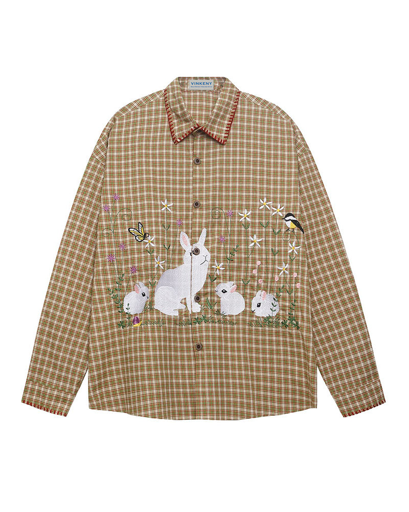 楽しい刺繍のチェックシャツ