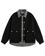 Plaid patchwork fake two-piece jacket