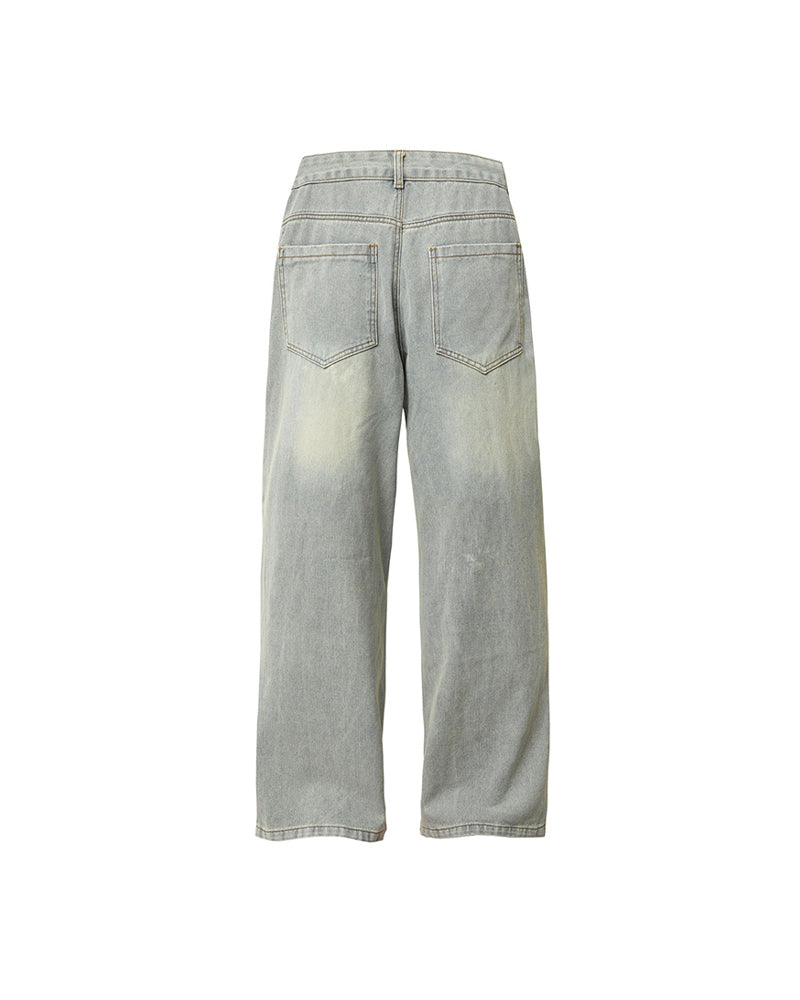 Distressed denim trousers