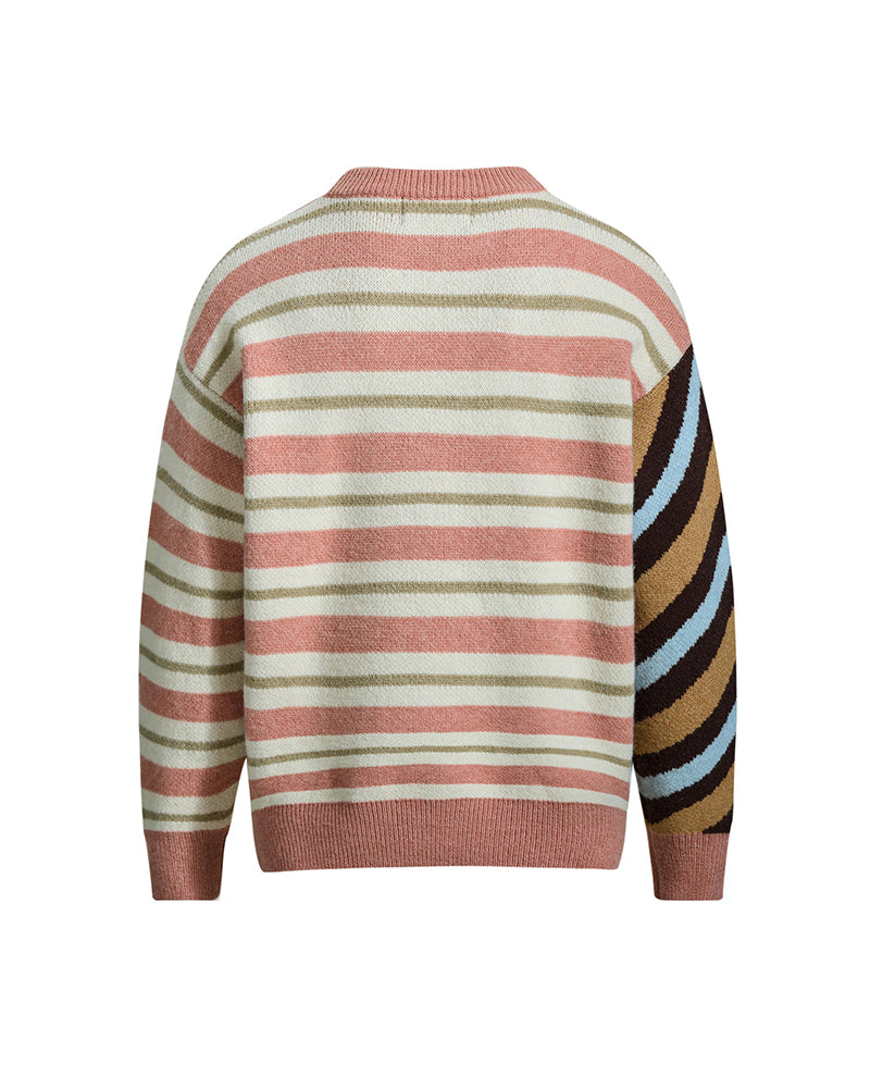 刺繍入りコントラストストライプセーター