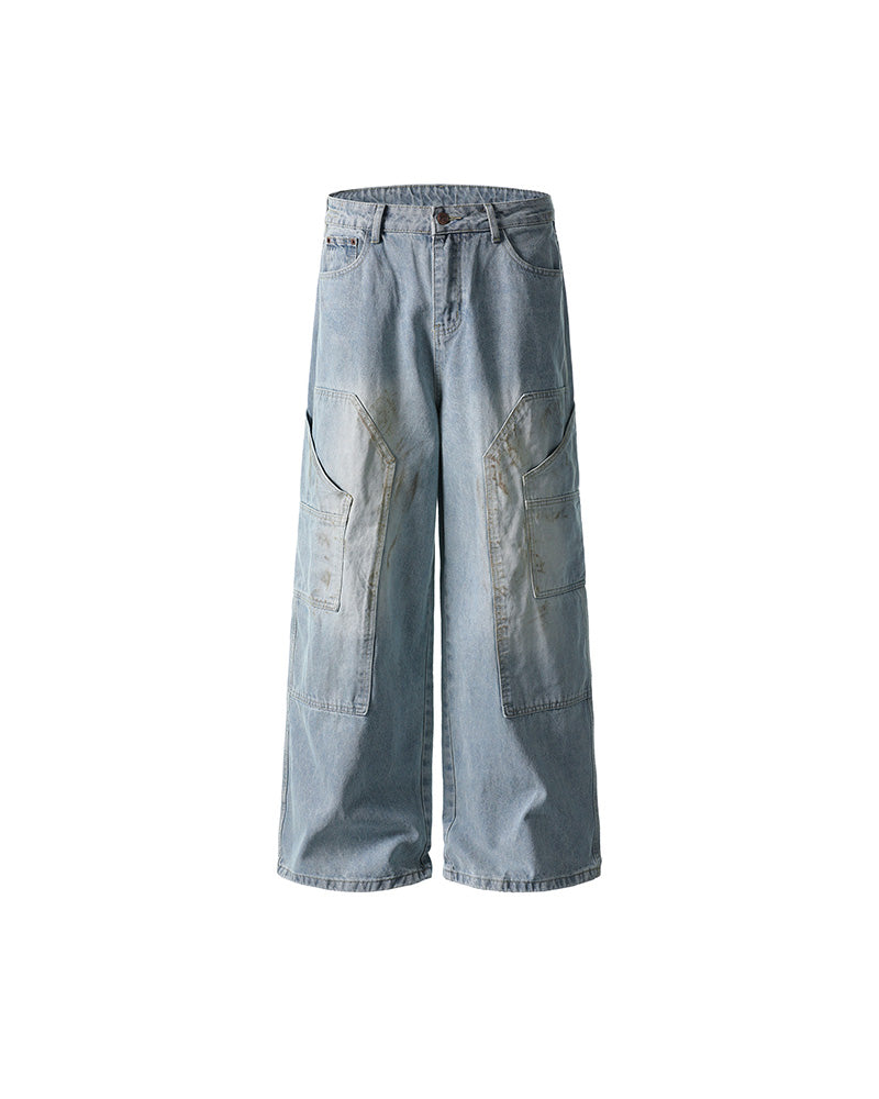 Distressed ripped denim trousers