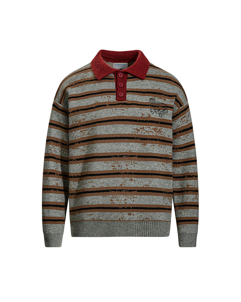 ヴィンテージ刺繍ラペルセーター