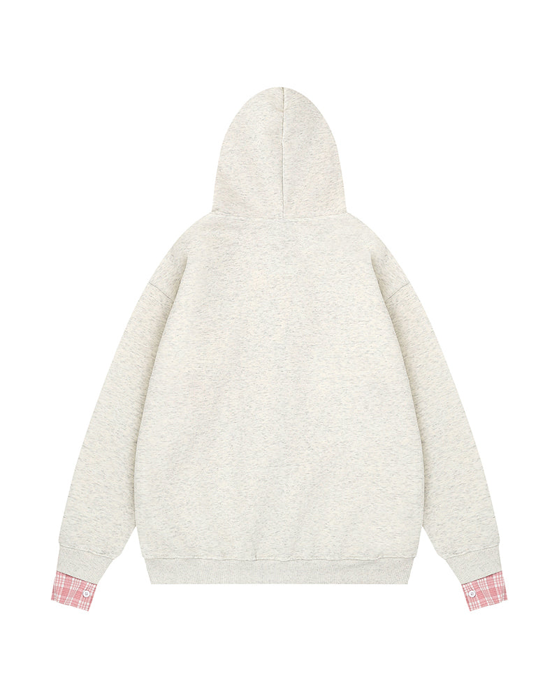 チェック刺繍フード付きスウェットシャツジャケット