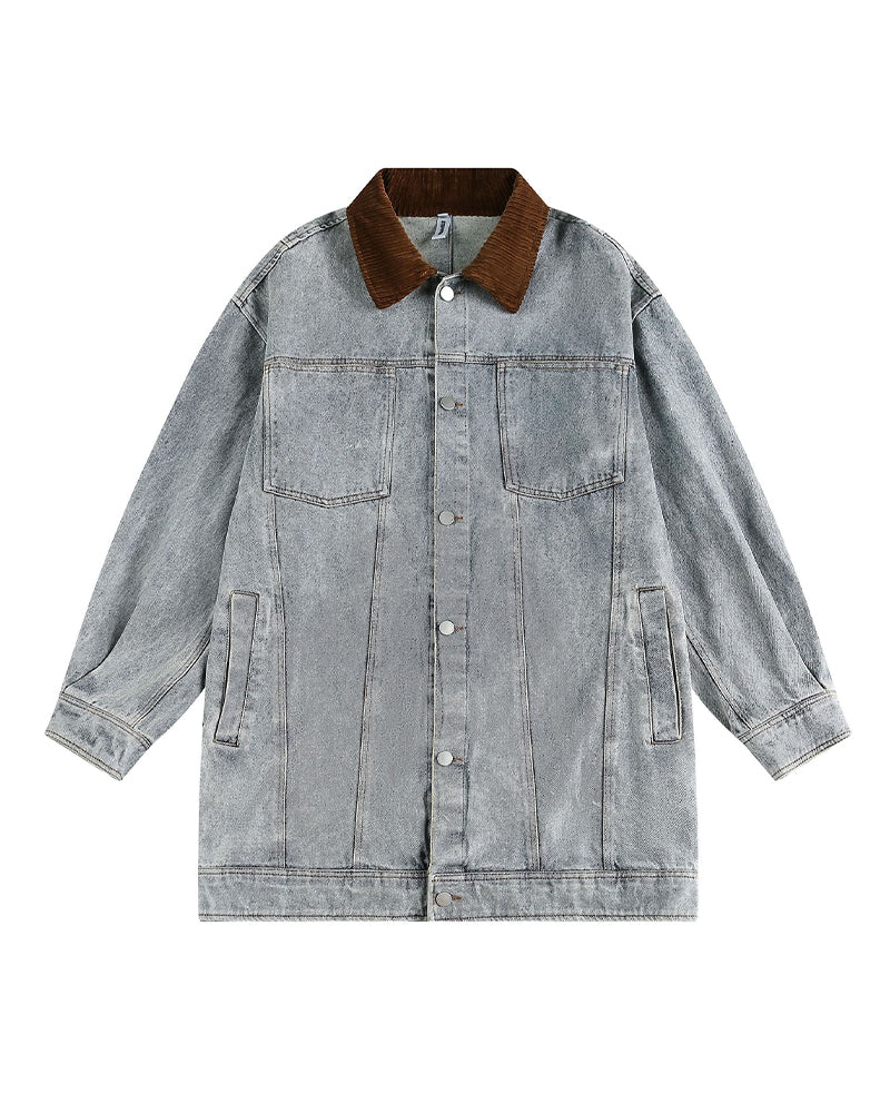 ウォッシュ加工のダメージデニムワークジャケット