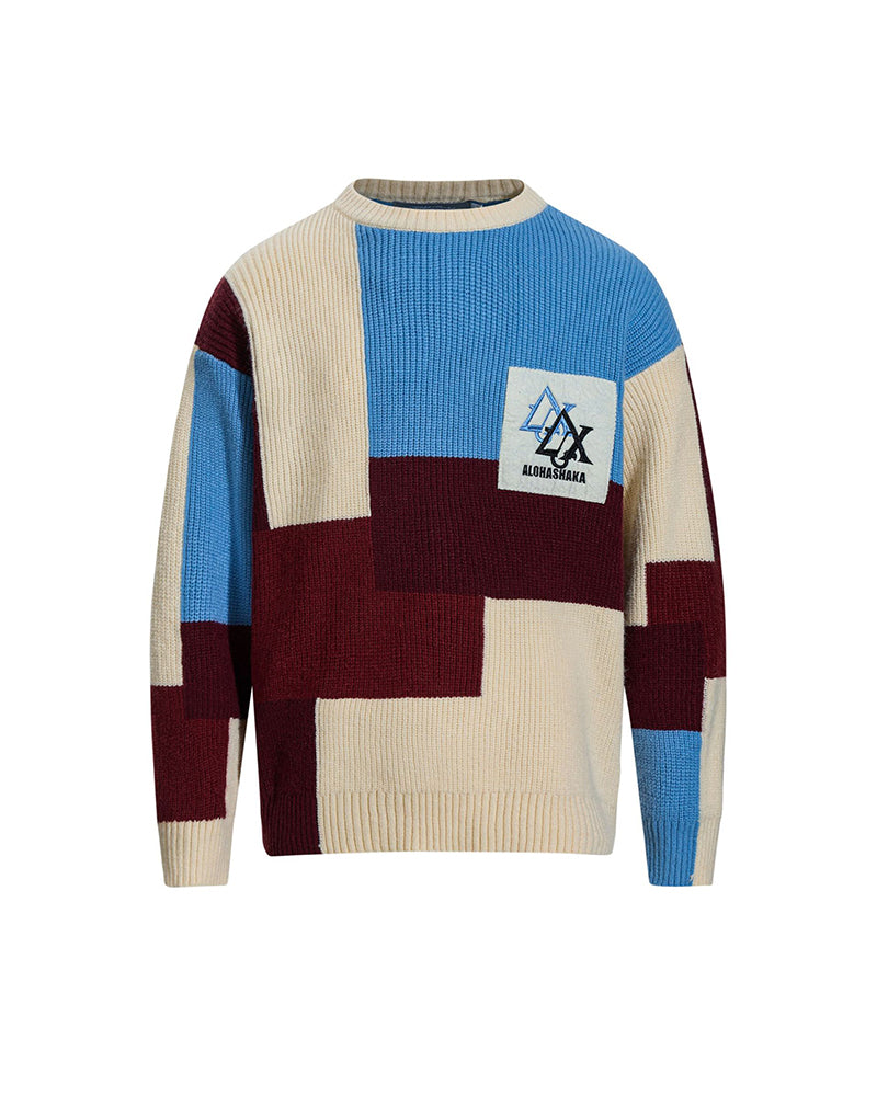 コントラスト刺繍セーター