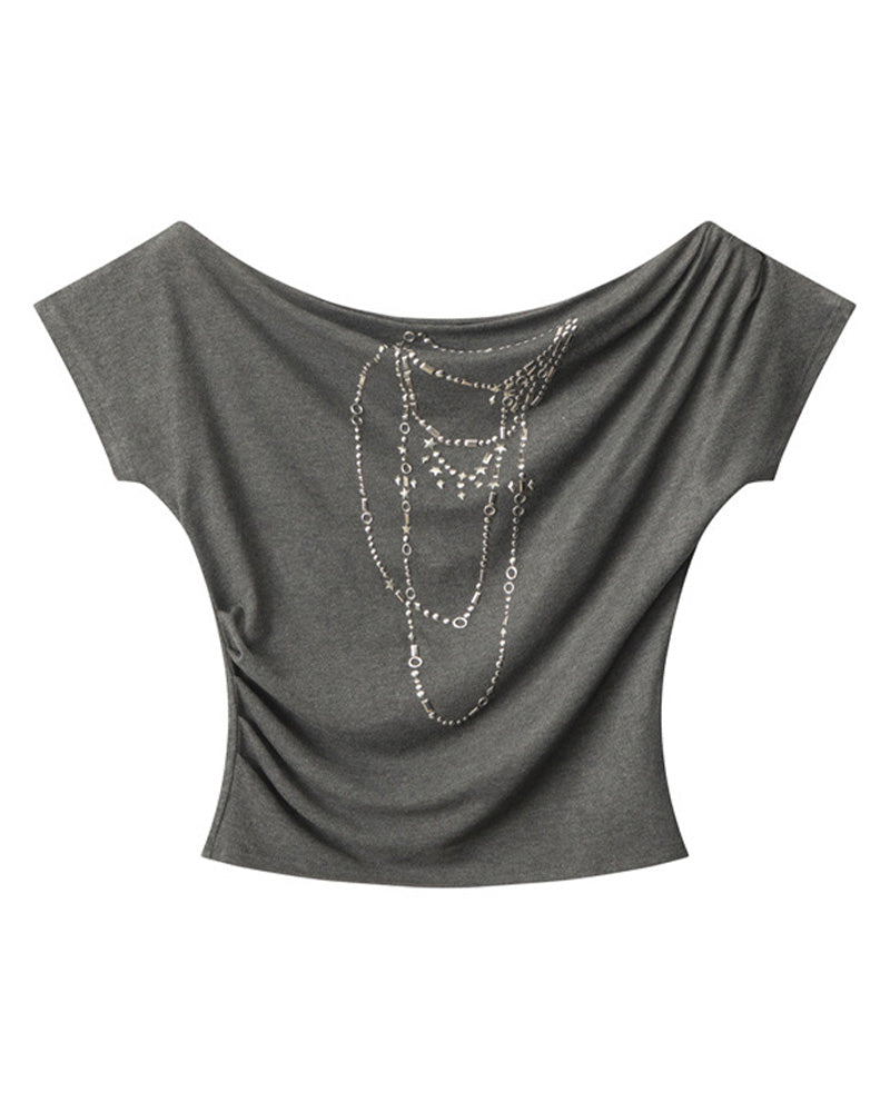 ボートネックのクロップドトップス