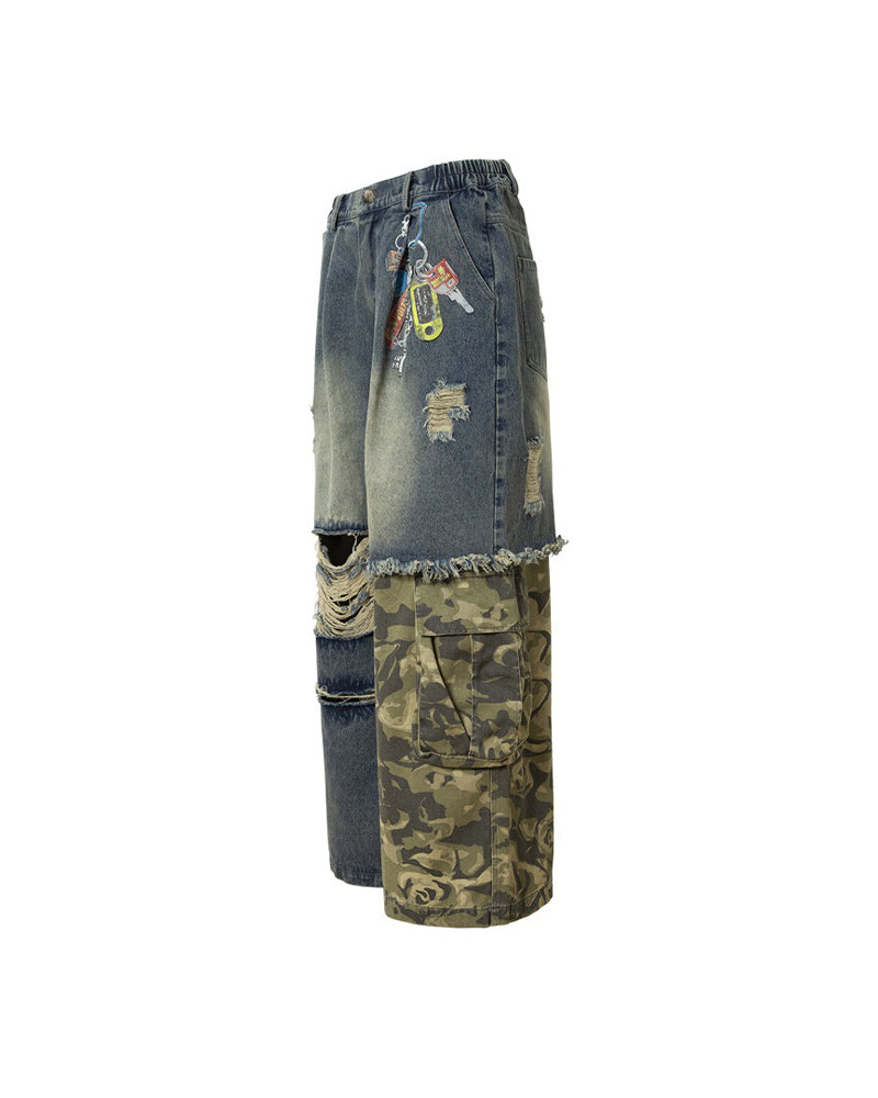 Camouflage patchwork jeans
