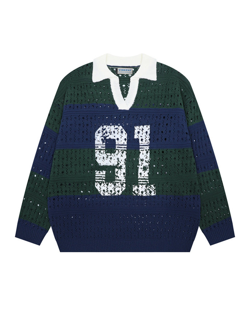 透かしプリントセーター