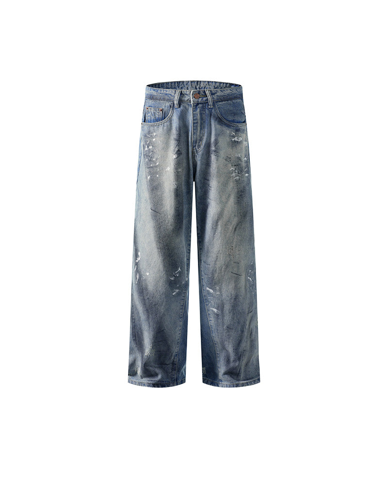 Distressed hand-painted jeans