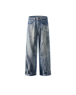 Distressed hand-painted jeans